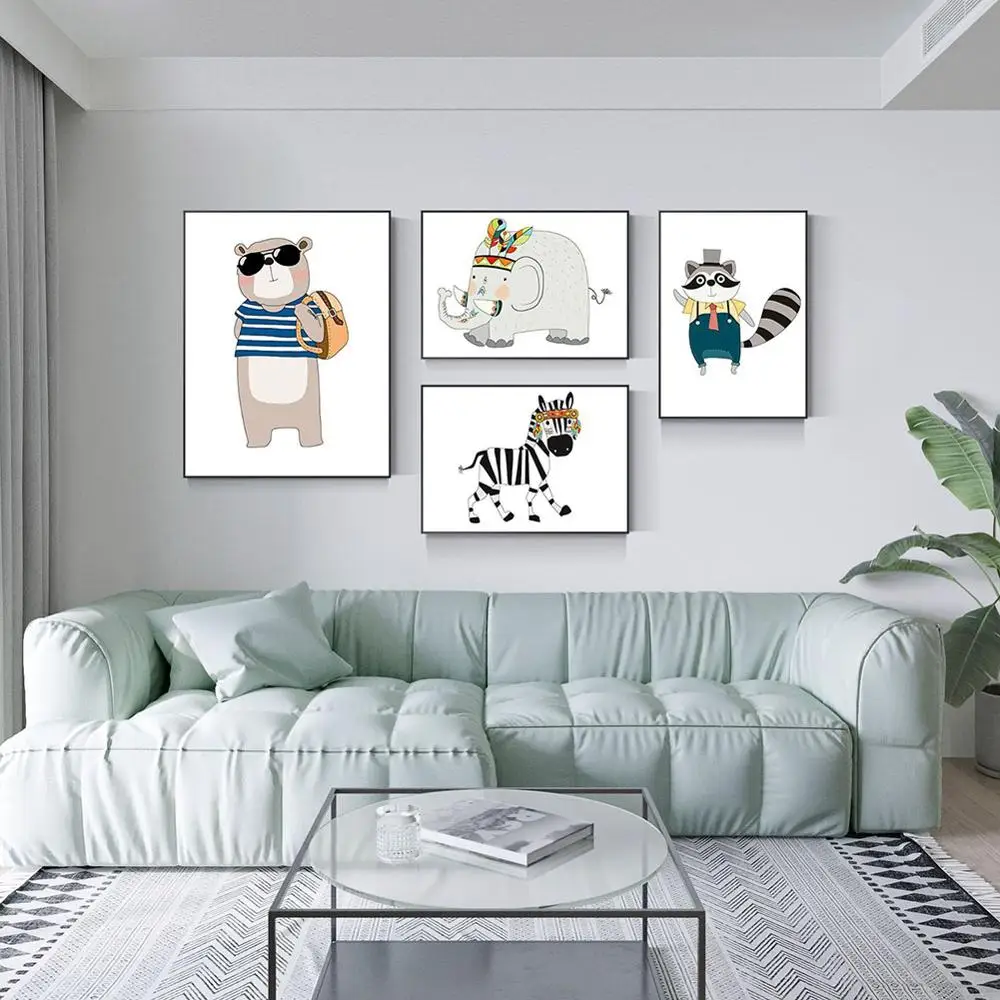 Настенный постер в скандинавском стиле с изображением животных лесу картина на