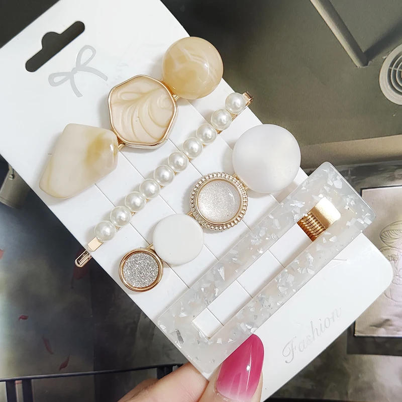 

New Fashion 3/4pcs Set Pearl Hair Clip For Women Korean Hairpins Geometric Crystal Hair Barrettes Girl Hairgrip Hair Accessories