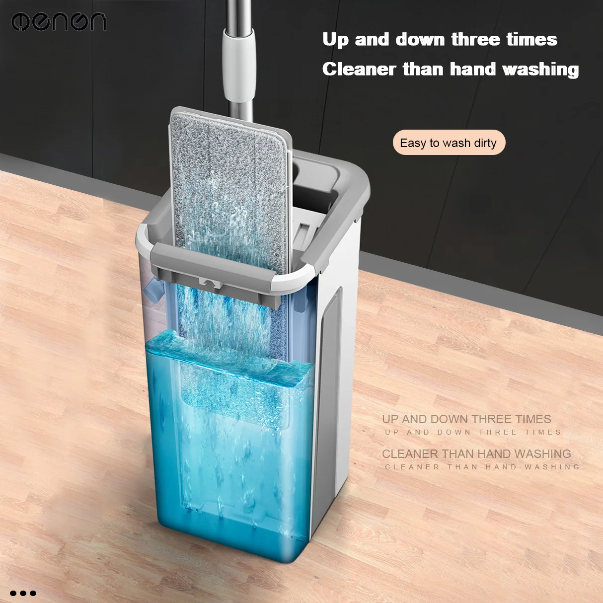 

MENEN New Hand-washing Flat Mop Lazy Mop Bucket Support Dry and Wet Lazy Large Flat Mop LF71069