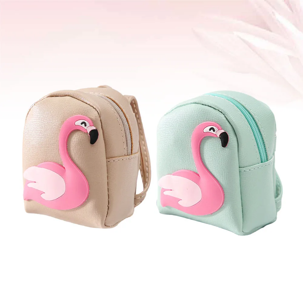 

2pcs Flamingo Gift Keychains Mini Backpack Key Holder Mini School Bag Coin Purse Pendant Key Rings Craft Ornaments for Car Key B