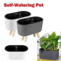 garden planting pot with wooden legs self watering double flower pot with water level gauge office balcony bonsai flower planter