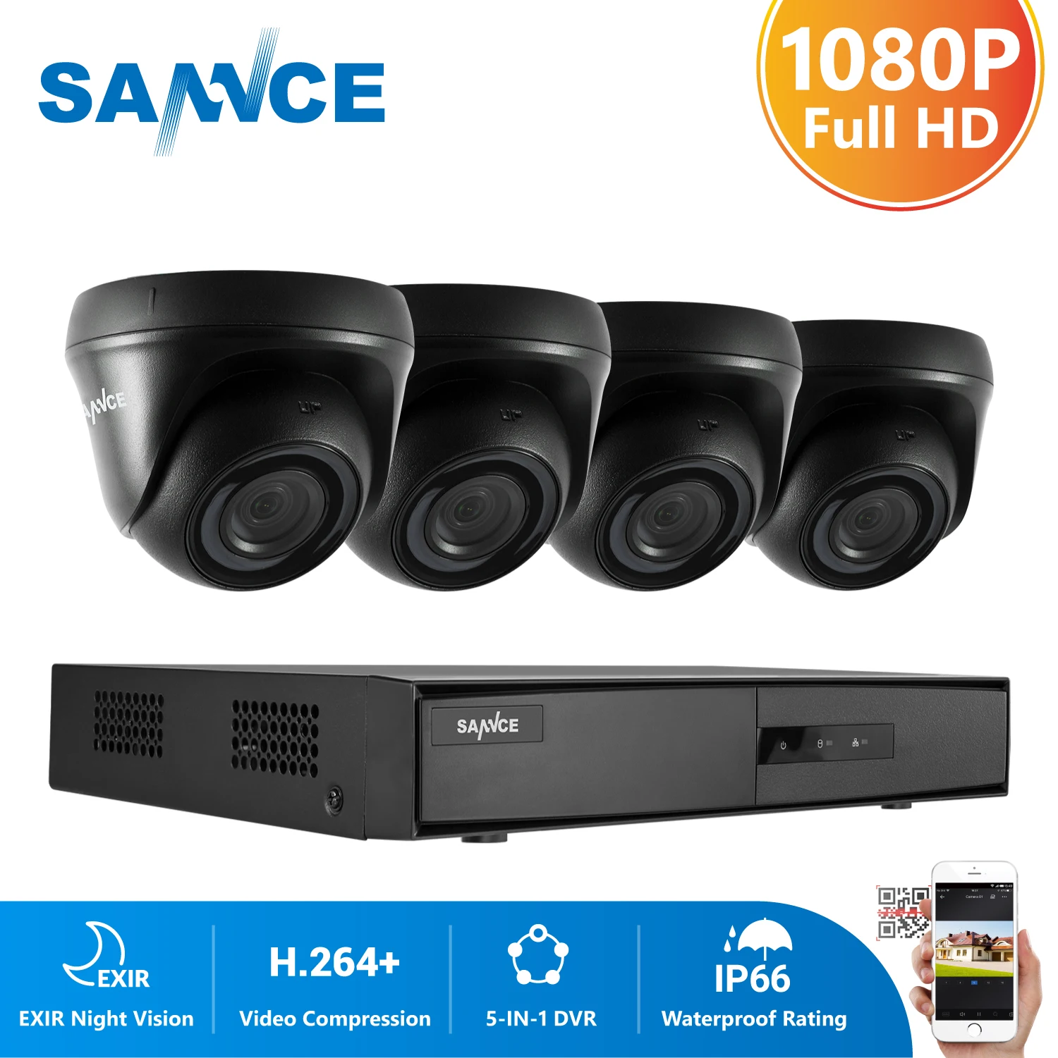 SANNCE 4CH 1080P Lite система видеонаблюдения 5в1 1080N DVR с 4X наружная Водонепроницаемая CCTV