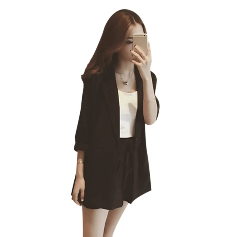 

2020 Women Small Vintage Plaid Suit Blazer Summer Thin Coat + Shorts Two-Piece Two Pieces Set