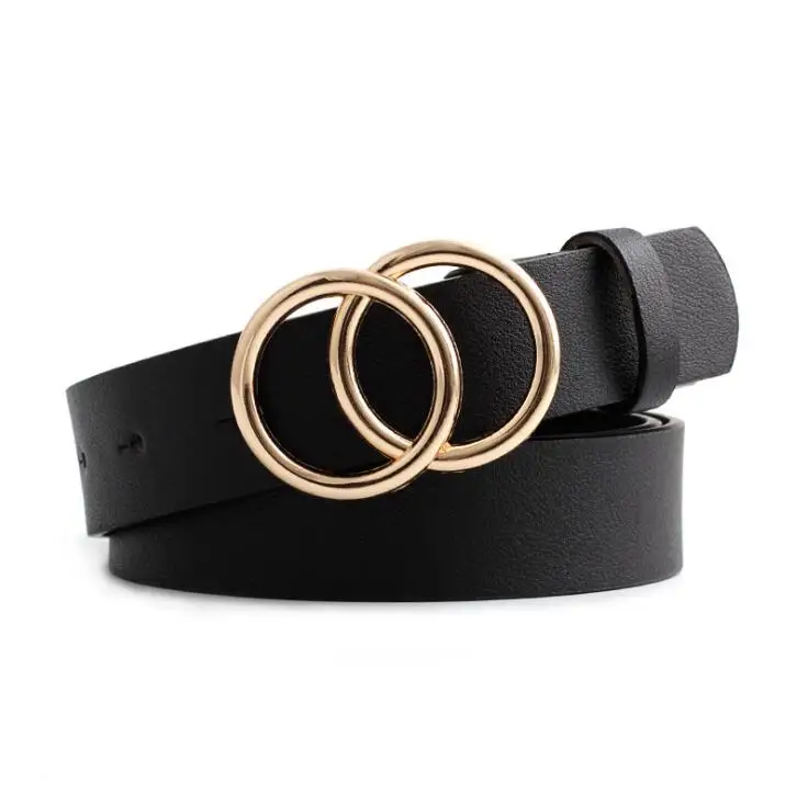 

Double Ring Women Belt Fashion Waist Belt PU Leather Metal Buckle Heart Pin Belts For Ladies Leisure Dress Jeans Wild Waistband