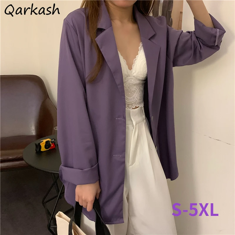 Пиджаки для женщин однотонные размера плюс S-5XL классические Свободные Базовая