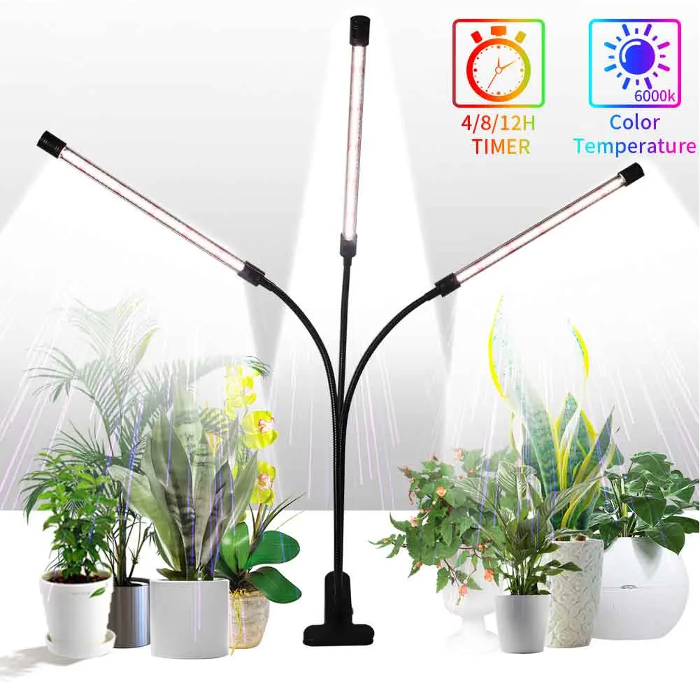 

For Plants Adjustable Gooseneck Indoor Flexible Switch Mode LED Grow Light USB Power Full Succulents With Timer 3 Heads
