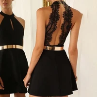 christmas casual black dresses for women 2021 new women o neck halter sleeveless backless lace mini dress streetwear for party