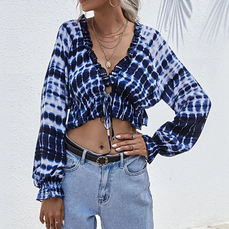 

Women's Cardigan Tie-Dye Lantern Sleeve Loose V-Neck Tops