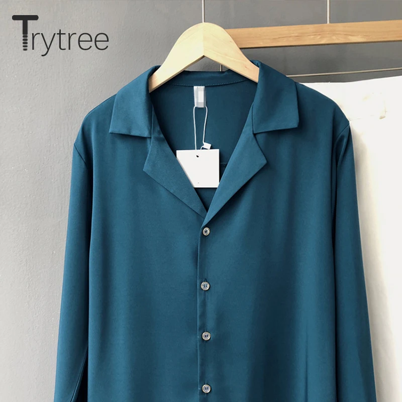 Осень зима 2020 женская блузка Trytree повседневная однобортная однотонная модная