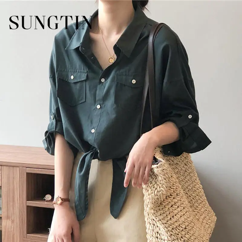 Sungtin женская блузка на шнурке дизайнерская рубашка с отложным воротником рубашки