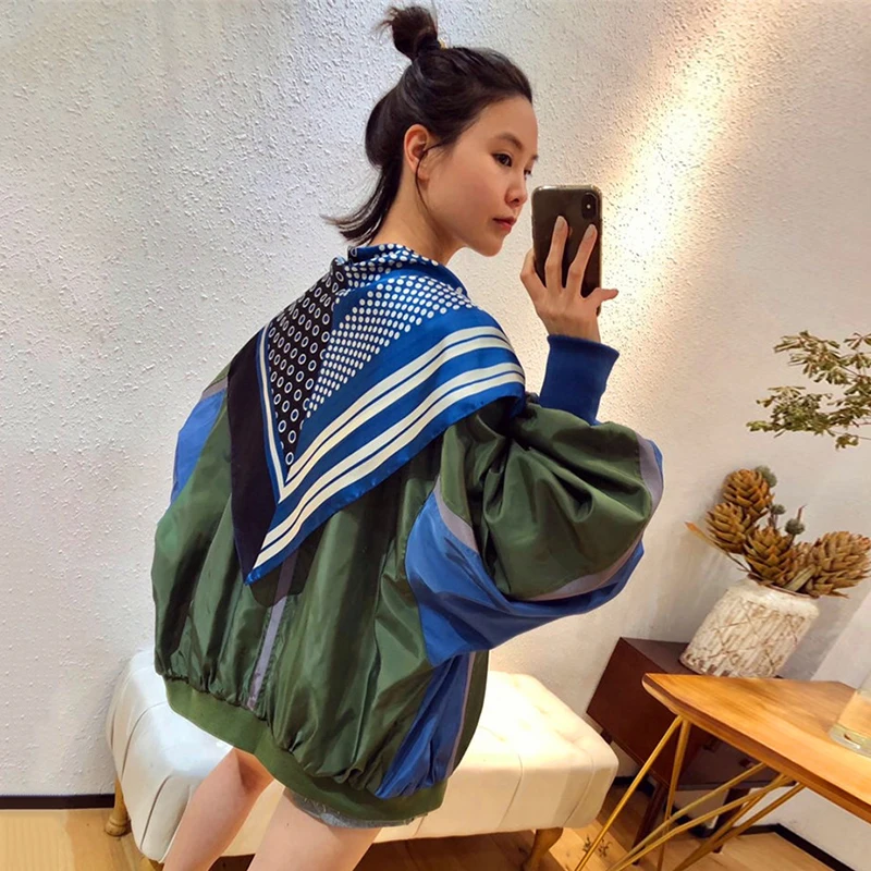 

GALCAUR Print Vintage Coats For Women Lapel Long Sleeve Hit Color Loose Oversized Designer Chic Jackets Female 2021 Spring Tide