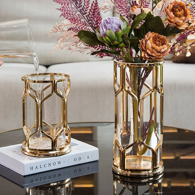 

Европейская современная стеклянная ваза с металлической поверхностью, креативное украшение для дома, Цветочная композиция, гидропоника, с...