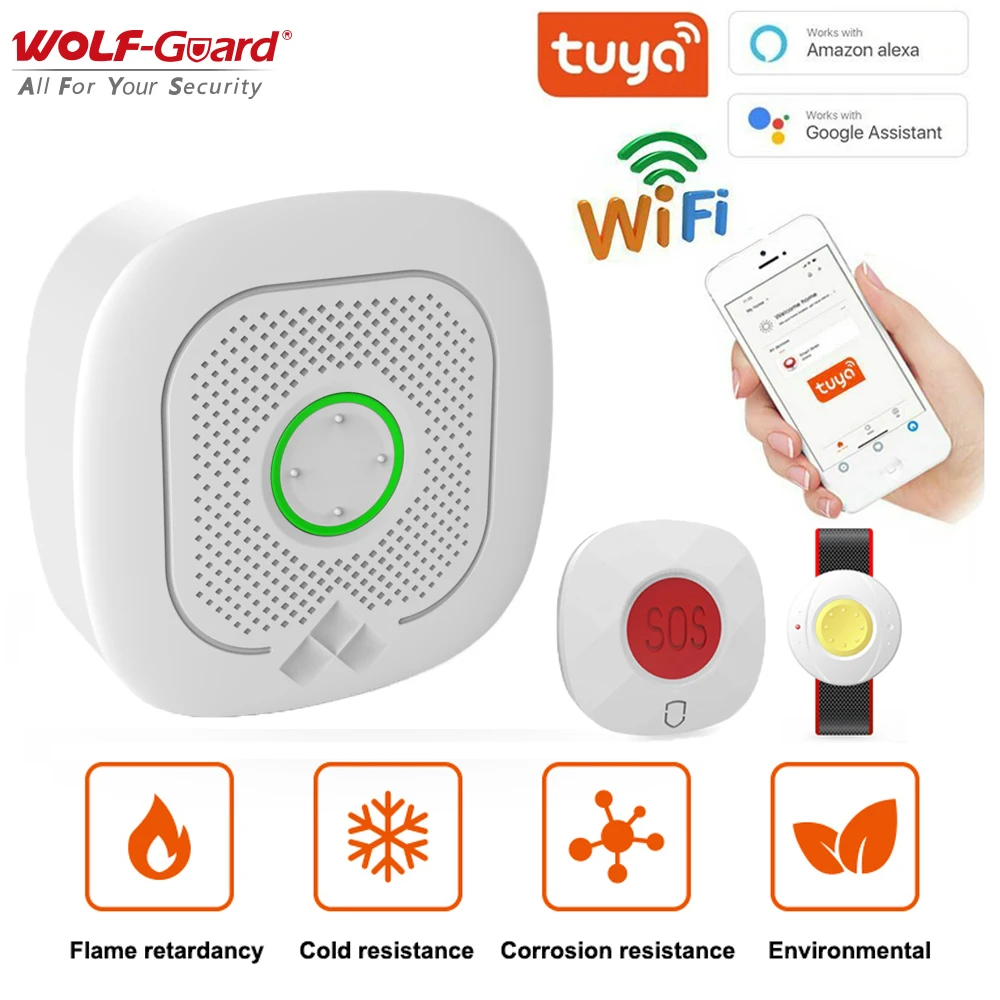 

Беспроводная система сигнализации для дома Wolf-Guard Smart Tuya, 433 МГц, совместима с Alexa и Google Assistant, для пожилых людей/пациентов