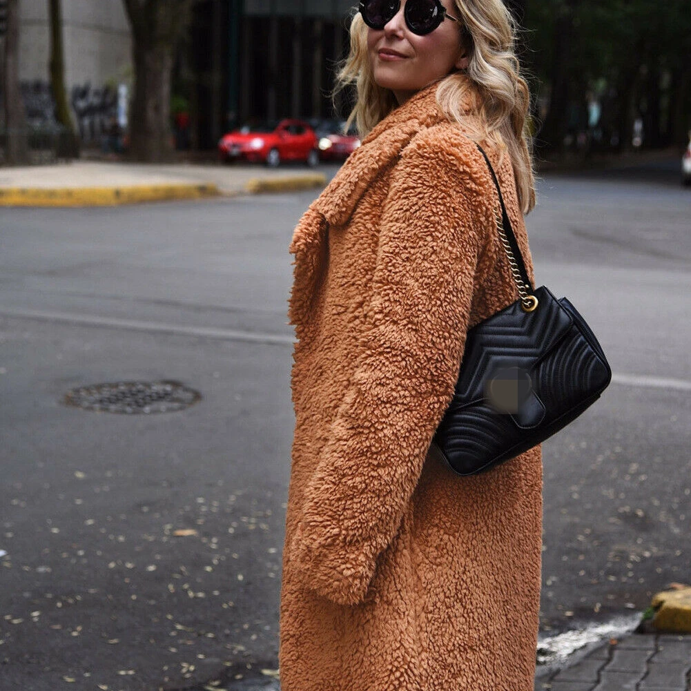 Теплое зимнее женское меховое пальто с мишкой Тедди длинное винтажное пушистое