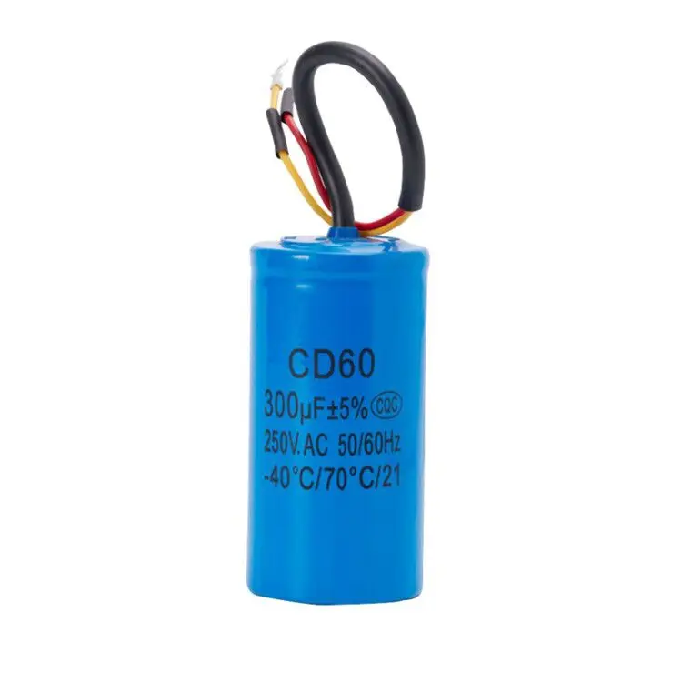CD60 300 мкФ 250V AC пусковой конденсатор для сверхмощного электрического двигателя Воздушный компрессор красный желтый два провода