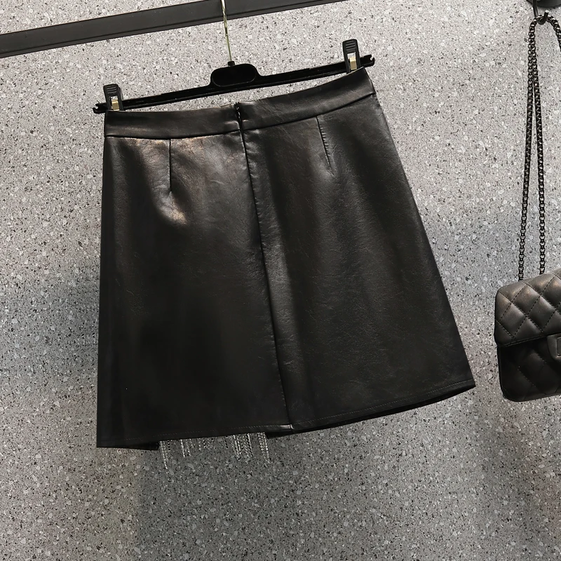 Женская Кожаная Мини-юбка черная короткая юбка из искусственной кожи с высокой