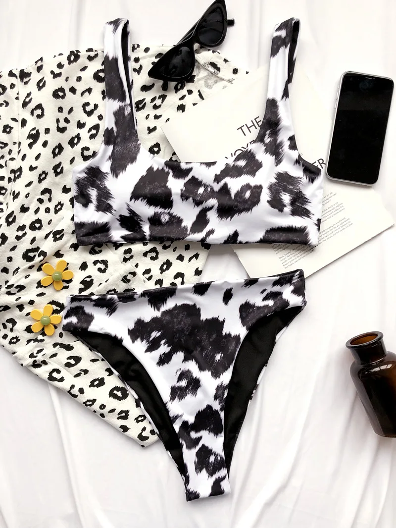 

Imayio Cow print Swimwear sexy Two piece bikini sets high waisted beachwear