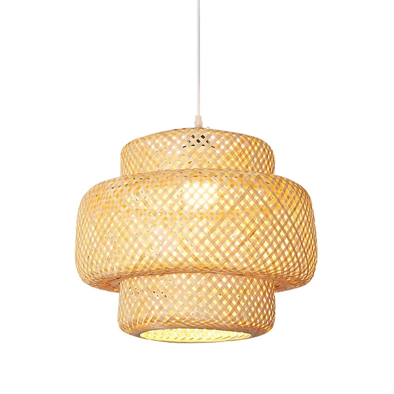

New Handmade Bamboo Lampshade Pendant Ceiling DIY Restaurant Aisle Lamp Shades Weave Hanging Light (Without Light Source)