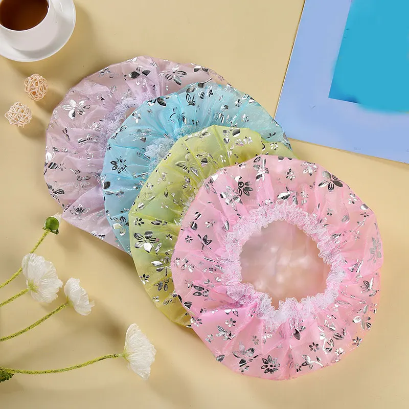 Кружевная шапочка для душа водонепроницаемая утолщенная эластичная с принтом