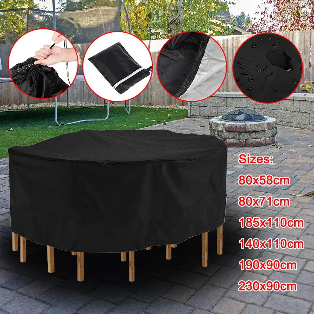

Round Furniture Table Cover Durable Waterproof PVC Coated Polyester Fabric Home Outdoor Dust Case Furniture Accessories