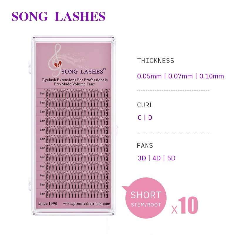 SONG LASHES 0,07 0,10 мм толщина предварительно сделанные веерные объемные веерные ресницы 3D 4D 5D с коротким стержнем объемные ресницы наращивание ресниц