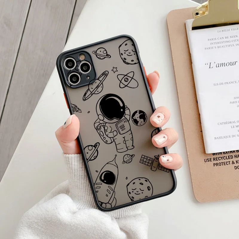 Astronaut Black Case for iPhone SE 2 Alien Case PC Hard Space Planet Cover for iPhone 6S 7 8 Plus 12 11 13 Pro XS Max XR X Coque