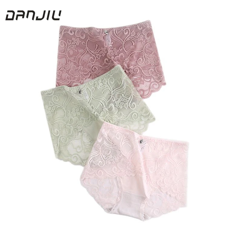 

Women Sexy Lace Flower High Elasticity Underwear Middle Waist Hollow Transparent Breathable Panties Breifs Calcinha Lingerie