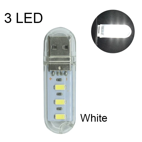 3led white Мини Портативная светодиодная USB 5 в 3 8 12 24 светодиодный светильник SMD 5730 настольная лампа книга фонарик ночник для внешнего аккумулятора ноутбука кемпинг - Испускаемый цвет: 3led white