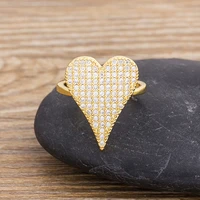aibef hot sale gold color romantic heart adjustable rings cubic zirconia opening rings for women couple charm jewelry gift