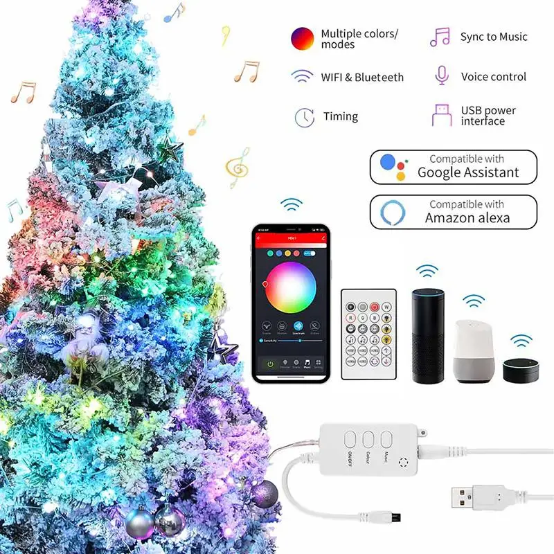 

Цветная (RGB) Светодиодный светильник WI-FI с дистанционным управлением по Bluetooth Управление USB медный провод Фея светильник гирлянда лампа для р...