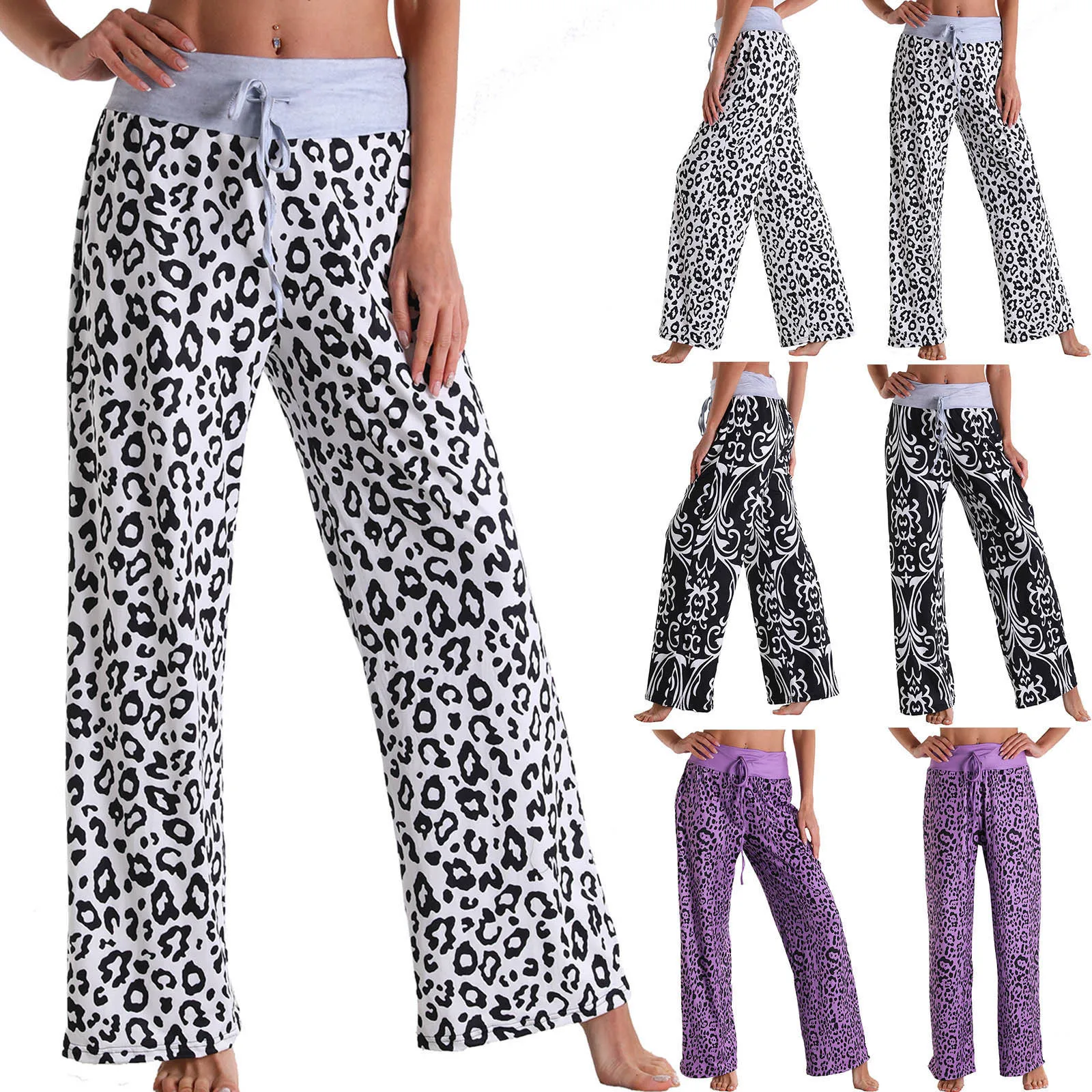 

2021 New Womens Ladys Casual Pants High Waist Loose Pants Comfy Stretch Printing Wide Leg Pants High Quality Daily Comfy Pants