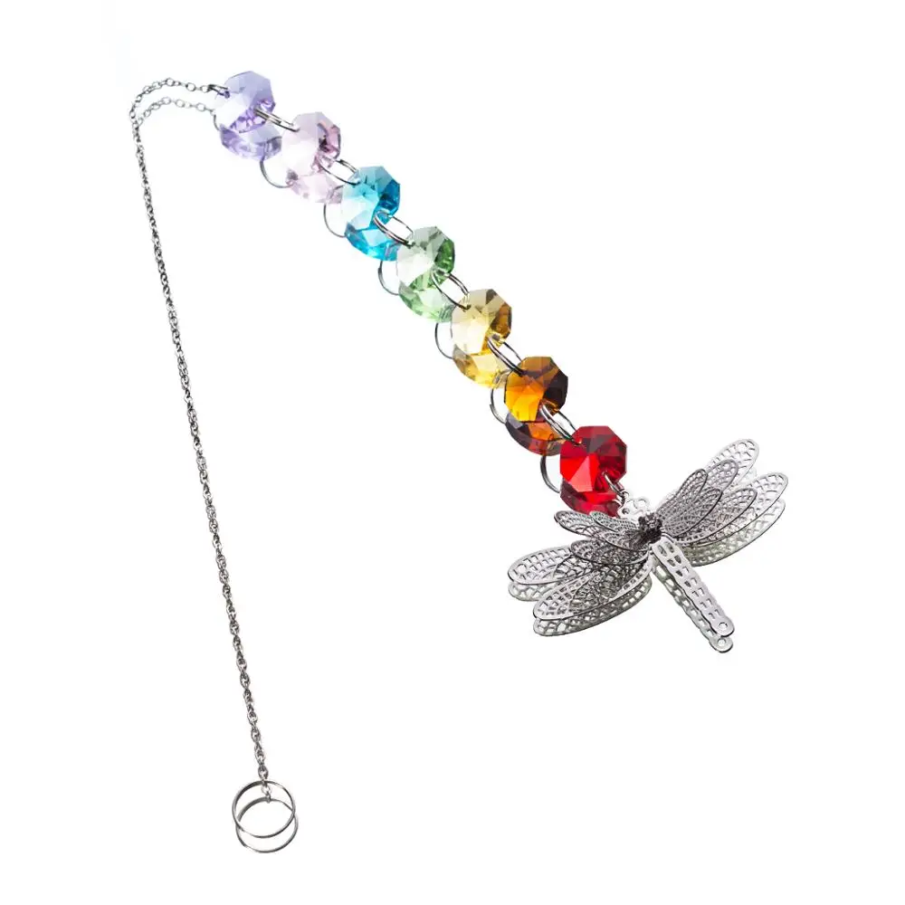 3D металлический Oragonfly кулон чакра садовые витражные фигурки окно Висячие фэншуй