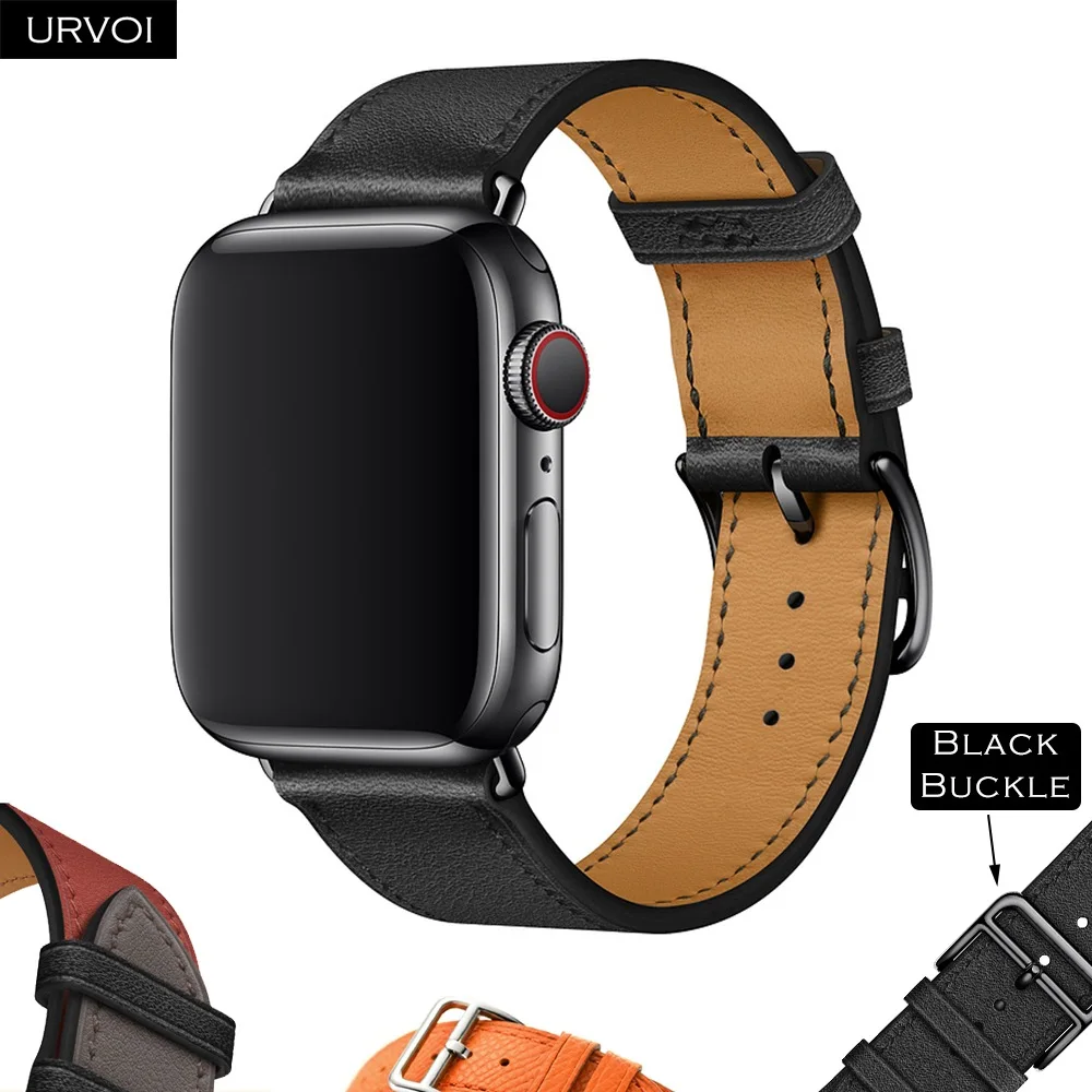 URVOI одиночный Тур группа для apple watch серии 5 4 3 2 1 Swift кожаный ремешок для iWatch Наручные Классические ручной работы noir 40 44 мм