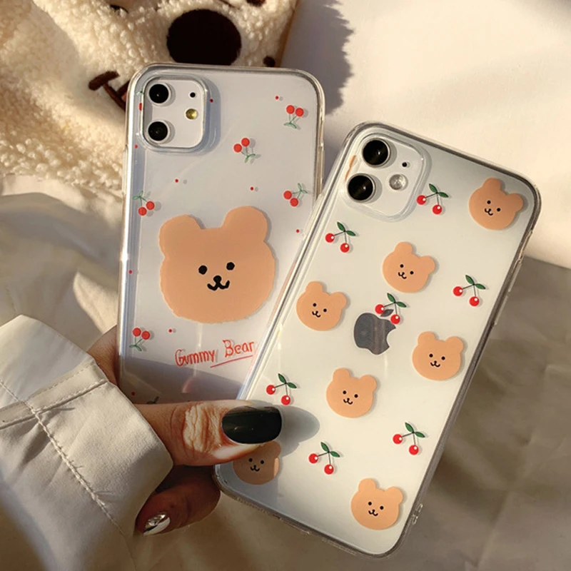 

Cute Cherry Bear Phone Case Cartoon Ins Silicon Cover for Iphone 13 11 12 Mini Pro Max XS Max XR X 8 7 Plus Clear Conque Funda