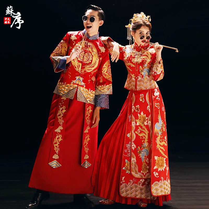 

Xiuhe Bridal Toast Dress New Wedding Ancient Costume Wedding Dress TikTok Same Dragon and Phoenix Gown Chinese Wedding Dress