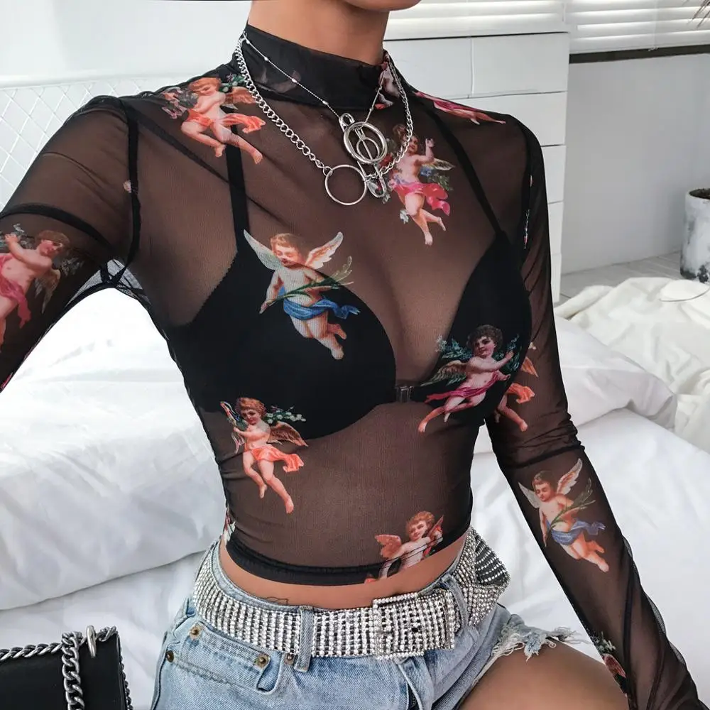 Футболка женская прозрачная с длинным рукавом | Женская одежда