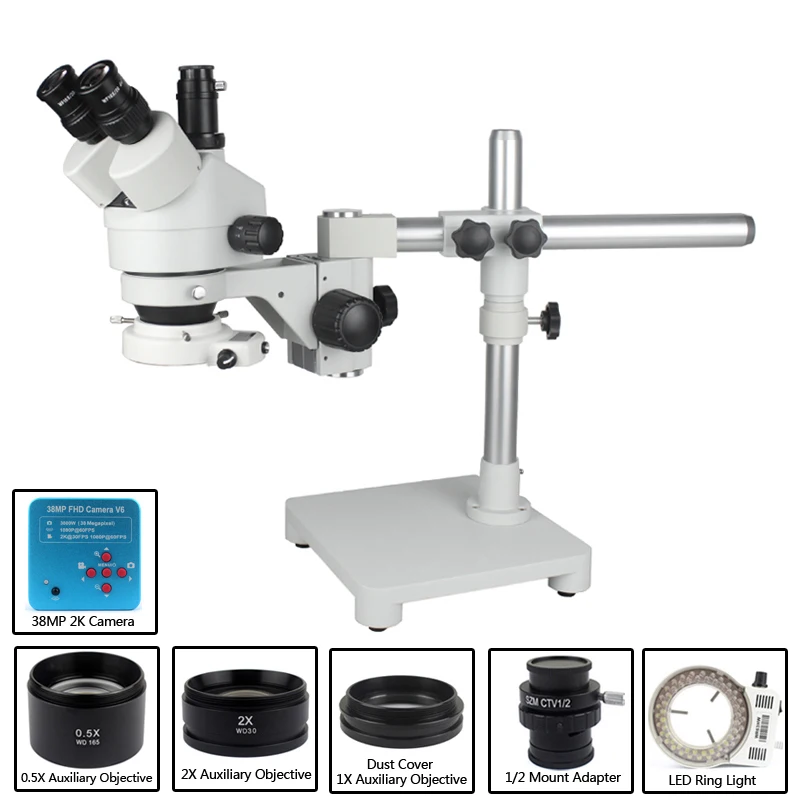 

Single-Arm Boom Stand Simul Focal Trinocular Stereo Microscope 38MP USB Video Camera Industry Electronic Digital microscopio