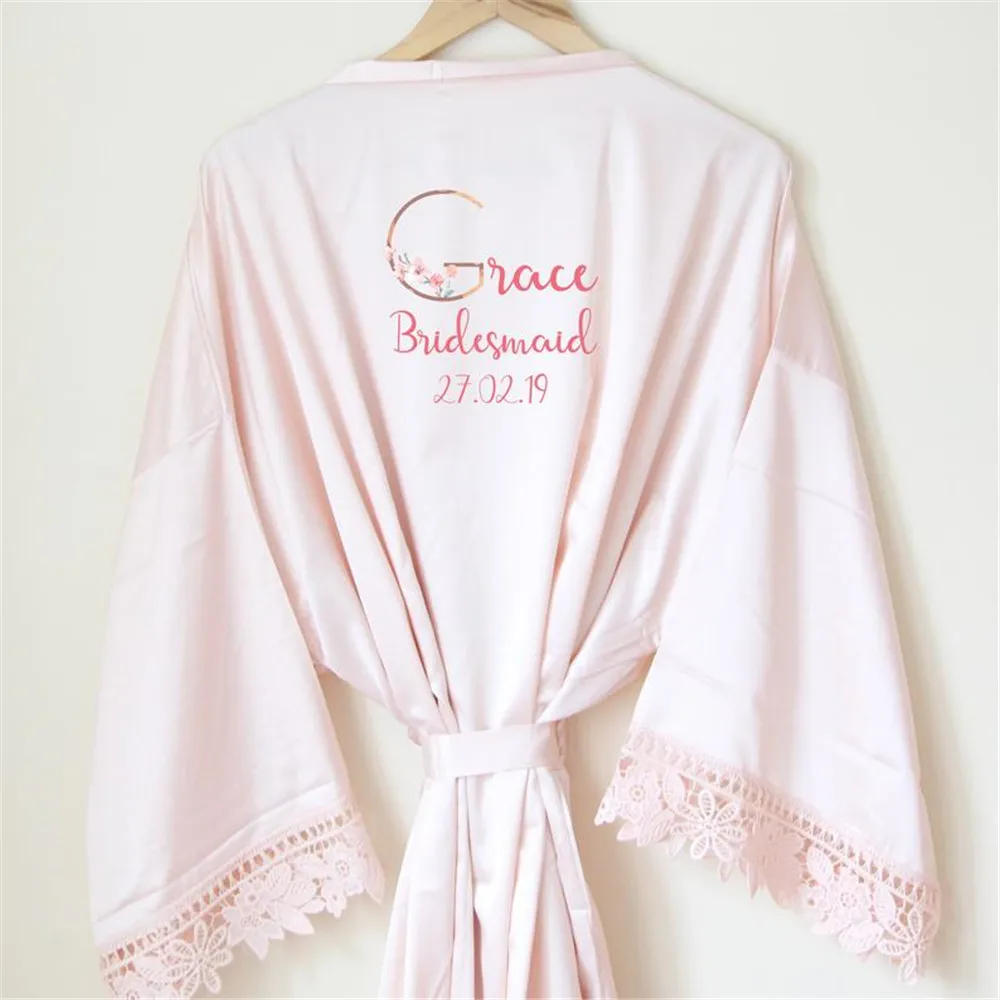 Кимоно из искусственного шелка с логотипом на заказ Свадебный халат для подружки