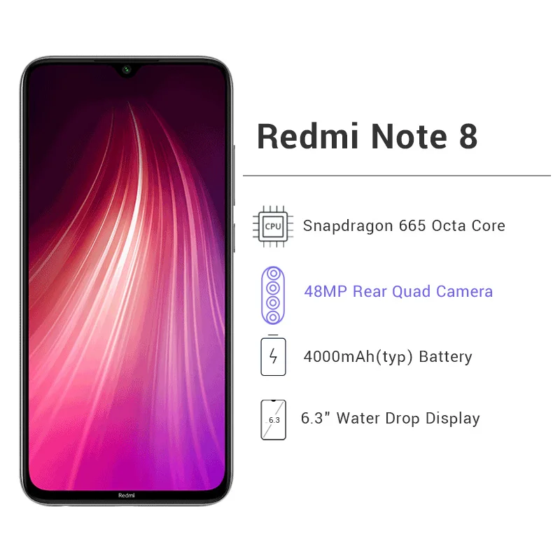 Смартфон Xiaomi Redmi Note 8 с глобальной версией, 3 ГБ, 32 ГБ, Восьмиядерный процессор Snapdragon 665, 4-мегапиксельная камера заднего вида, 6,3 дюйма, 4000 мАч