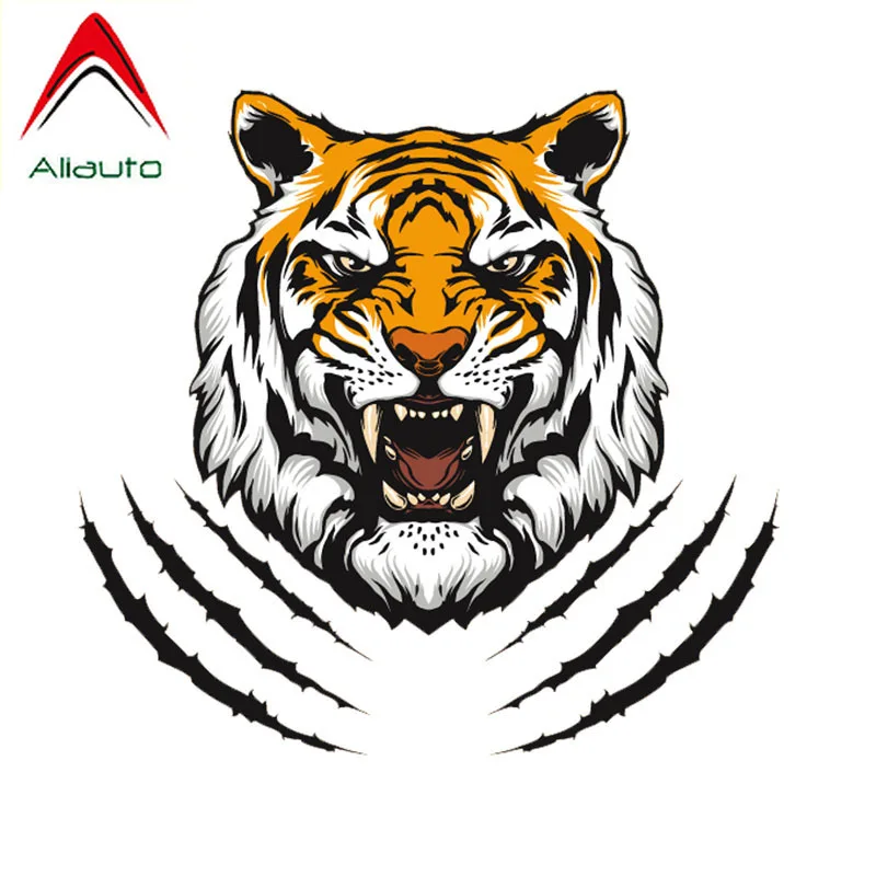 

Забавная Автомобильная наклейка Aliauto, яркая голова тигра, принт лапы, мотоциклетная ПВХ наклейка для Mazda 3 Subaru Golf 4 Mini Cooper,15 см * 14 см
