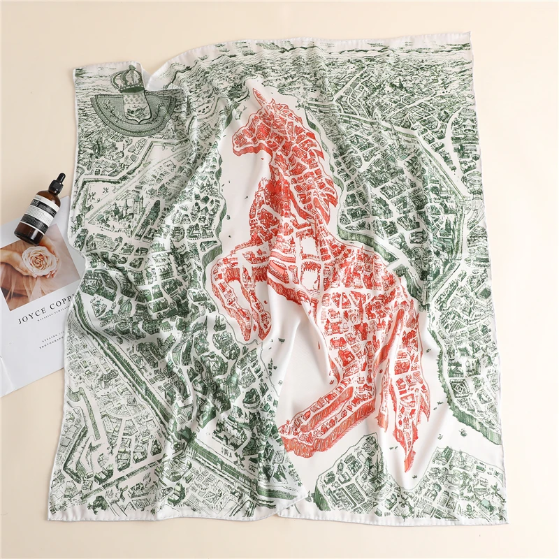 Женский шелковый шарф роскошный брендовый с принтом лошади хиджаб шарфы
