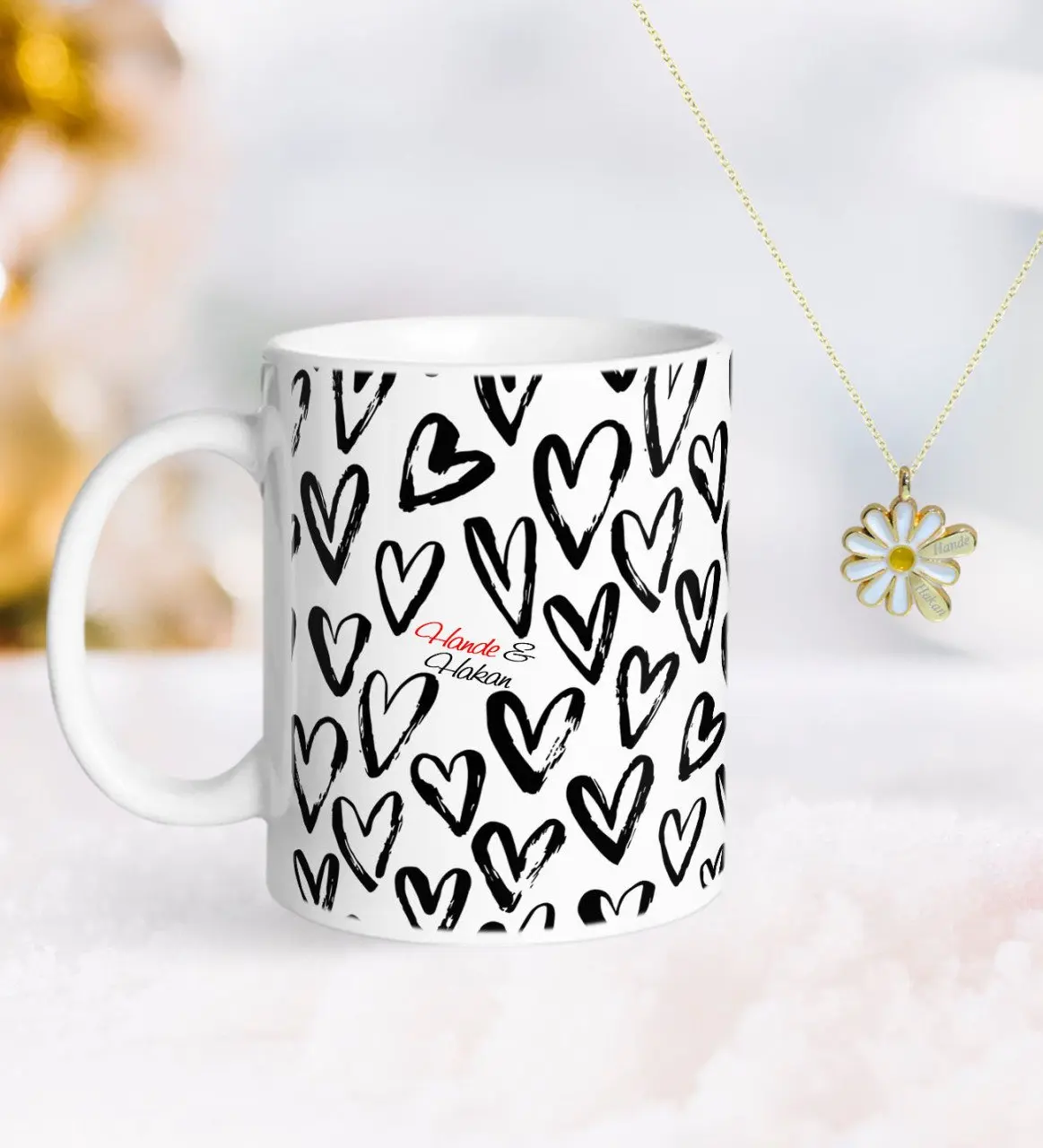 

Персонализированные ко Дню Святого Валентина кружка и двойной Дейзи Kolye-67