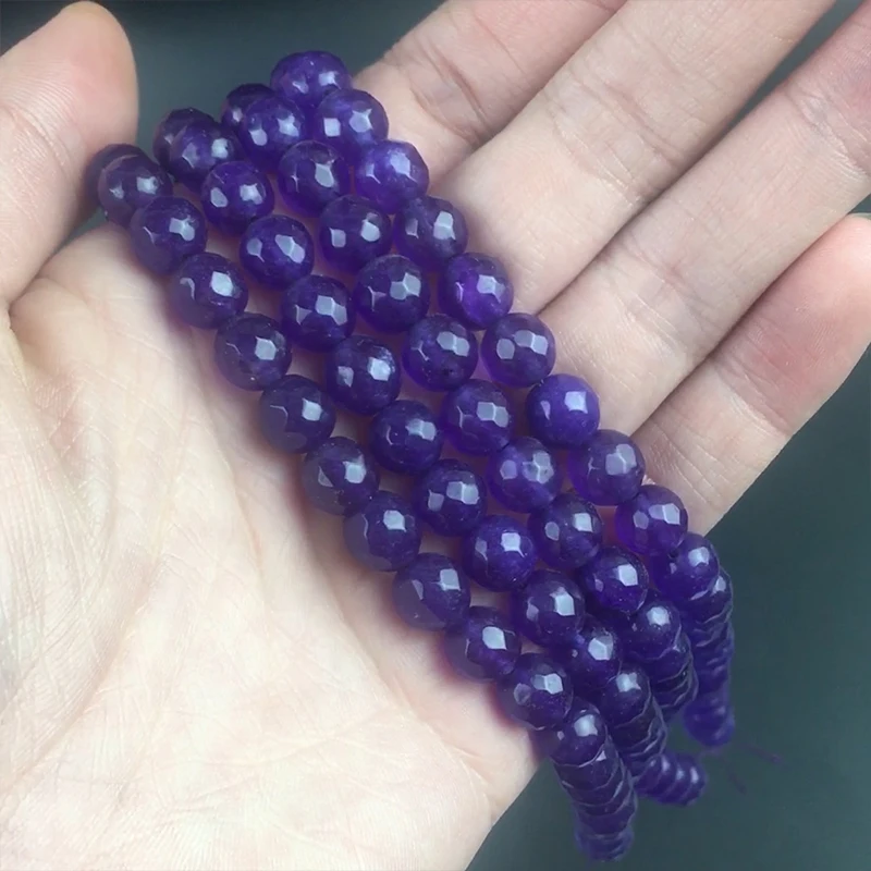 

Natural Stone Beads Faceted Purple Chalcedony Jades Loose Beads For Jewelry Making DIY Bracelet Necklace 15inches 4/6/8/10/12mm
