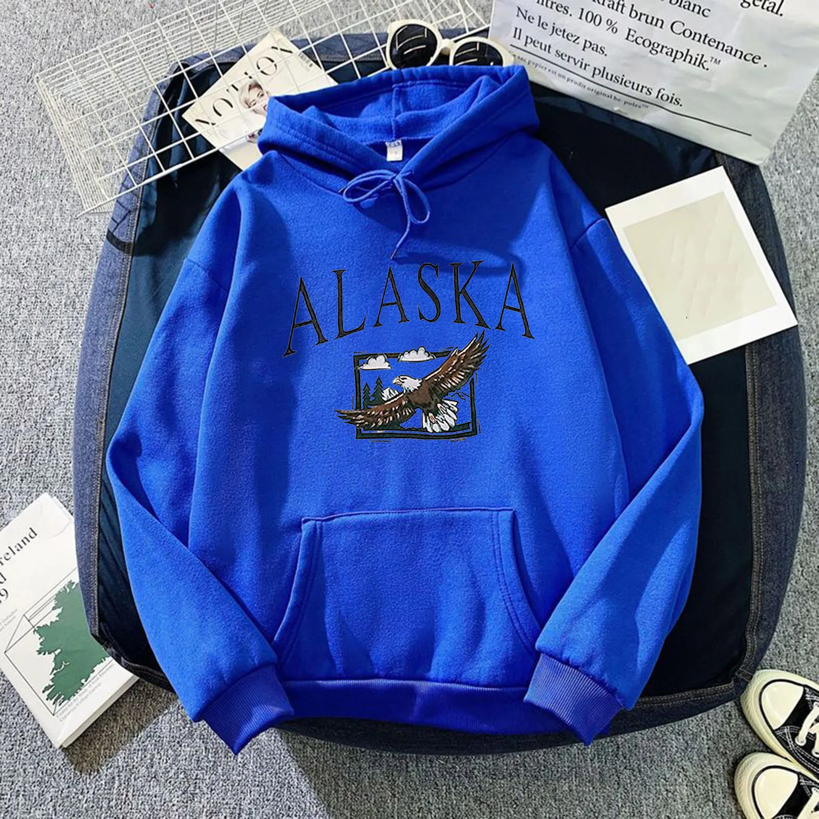 ALASKA Letter Print Hoodie Women Autumn Winter Long-sleeved Plus Velvet Sweatshirt Casual Blouse Pullover Hoodies Oversized Tops