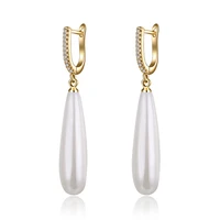 simple white pearl long earrings for women aaa zirconia cz crystal water drop hanging earrings with pearls fashion jewelry gifts