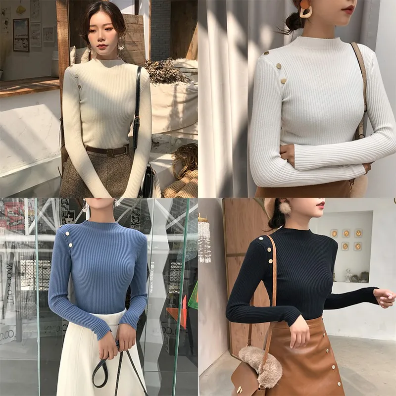 

2020 Autumn Winter New Slim Turtleneck Women Sweater Simple All-match Solid Color Long-sleeved Knit Pullover New