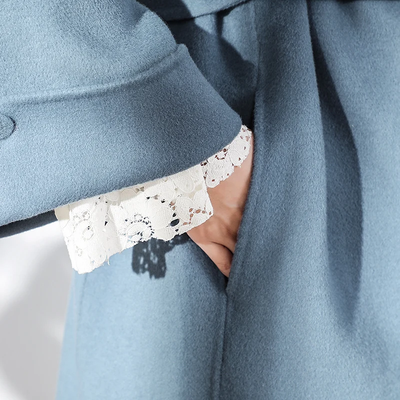 2019 осенне-зимнее шерстяное пальто для женщин ручной работы двухстороннее