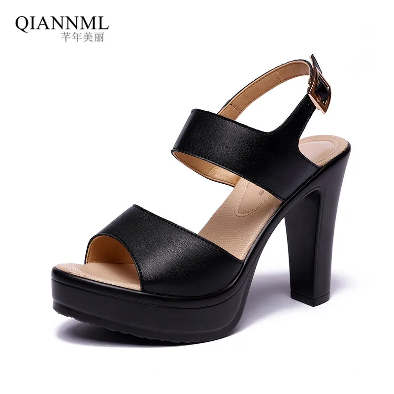 

Plus Size 33-43 Qiannml Women's Summer Shoes Platform Sandals 2022 Solid Block High Heel Sandals Women Black White Sandal