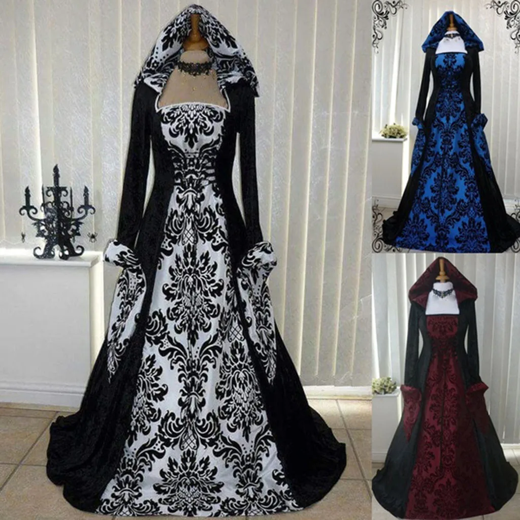 Женское платье на Хэллоуин винтажное Ретро готическое длинное с капюшоном и