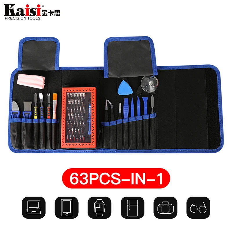 

Набор Магнитных прецизионных отверток Kaisi 63 в 1 для электроники, ручные инструменты для ремонта телефона, набор инструментов